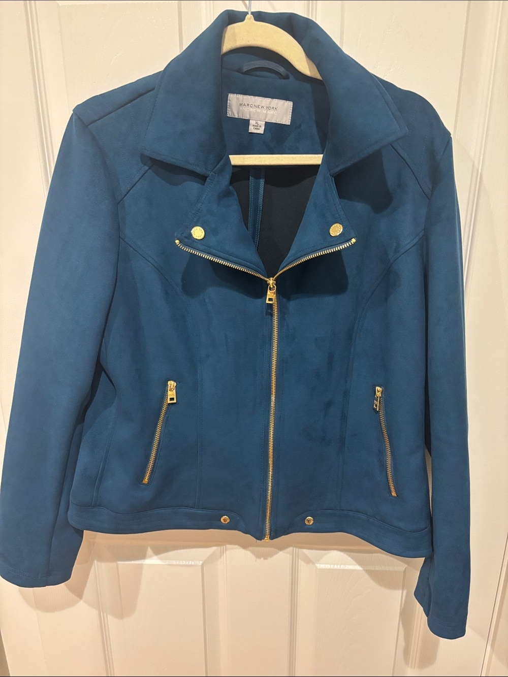 Marc New York Teal Suede Moto Jacket with Gold Hardware
